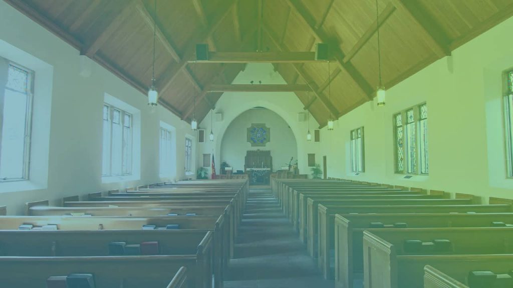 Branded illustration of church pews